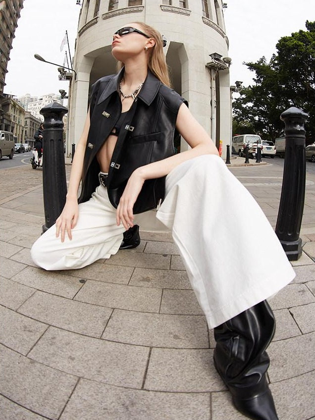 RUN TO THE FUTURE Breathable Minimalist Natural Waist For Women Cotton Blend Wide-Leg Pants