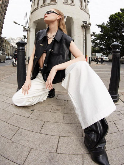 RUN TO THE FUTURE Breathable Minimalist Natural Waist For Women Cotton Blend Wide-Leg Pants