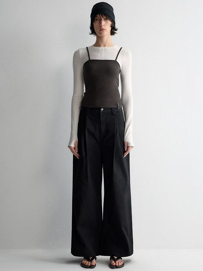 RUN TO THE FUTURE Breathable Minimalist Natural Waist For Women Cotton Blend Wide-Leg Pants