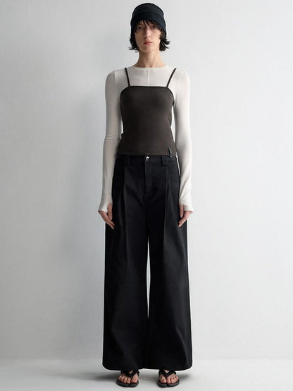 RUN TO THE FUTURE Breathable Minimalist Natural Waist For Women Cotton Blend Wide-Leg Pants