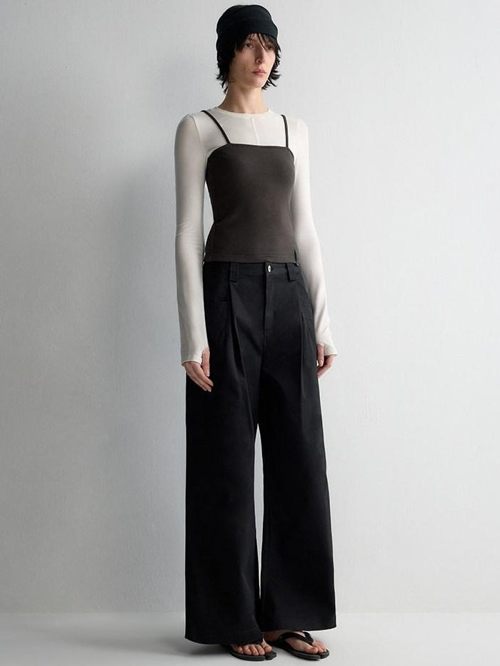 RUN TO THE FUTURE Breathable Minimalist Natural Waist For Women Cotton Blend Wide-Leg Pants