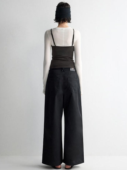 RUN TO THE FUTURE Breathable Minimalist Natural Waist For Women Cotton Blend Wide-Leg Pants