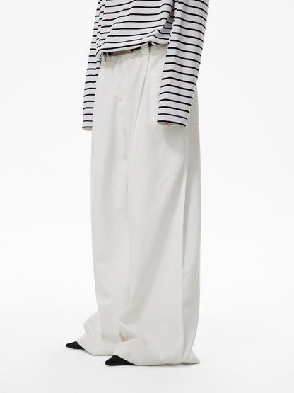 RUN TO THE FUTURE Breathable Minimalist Natural Waist For Women Cotton Blend Wide-Leg Pants