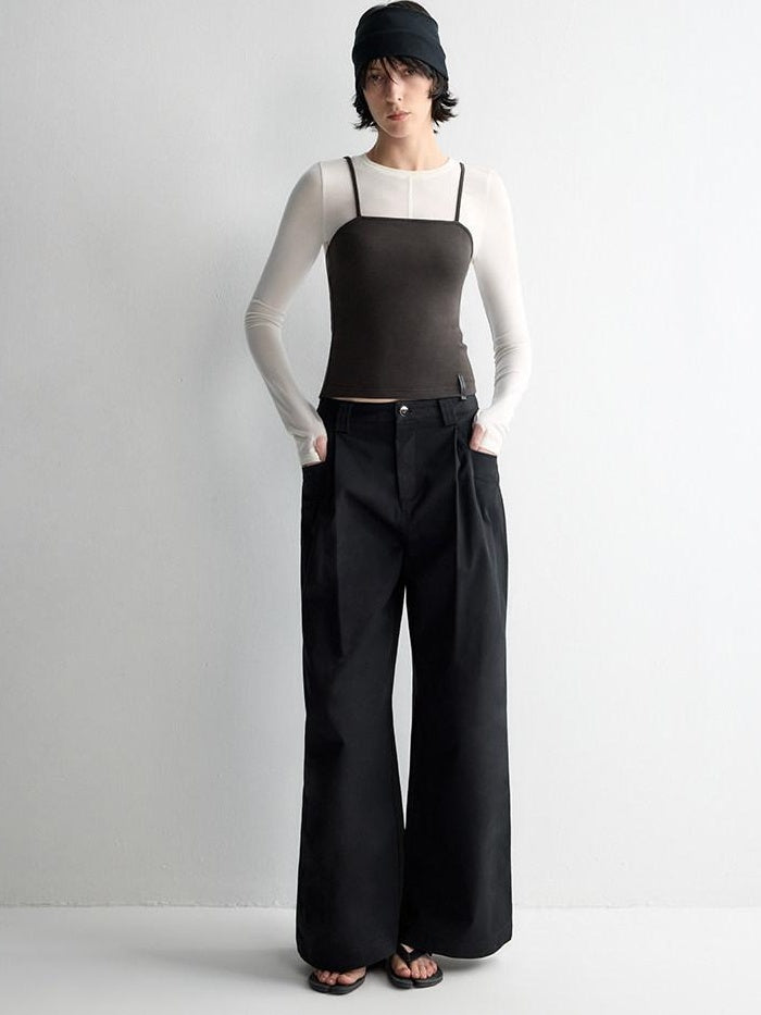 RUN TO THE FUTURE Breathable Minimalist Natural Waist For Women Cotton Blend Wide-Leg Pants
