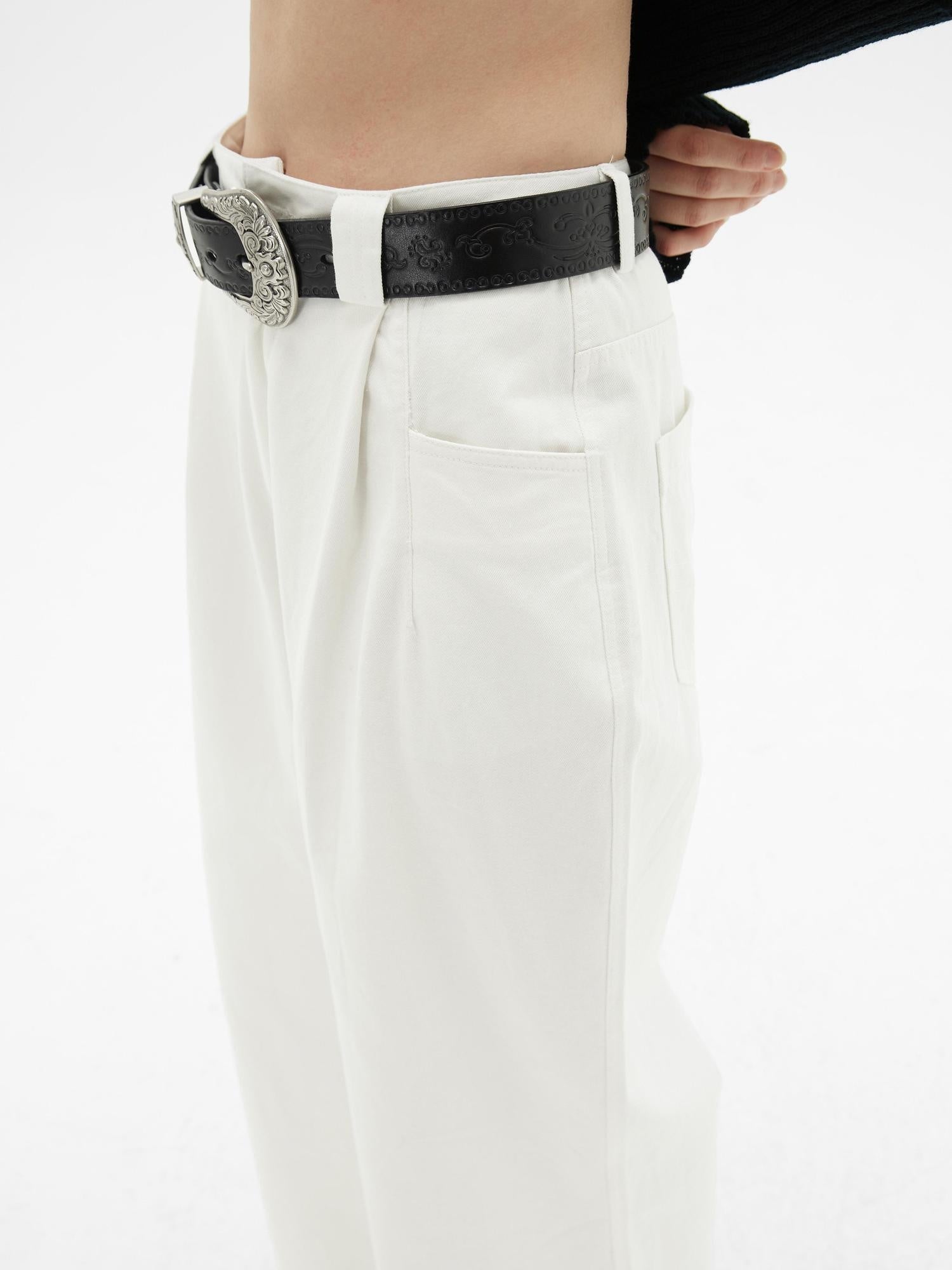 RUN TO THE FUTURE Breathable Minimalist Natural Waist For Women Cotton Blend Wide-Leg Pants