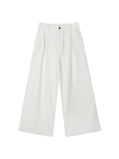 RUN TO THE FUTURE Breathable Minimalist Natural Waist For Women Cotton Blend Wide-Leg Pants