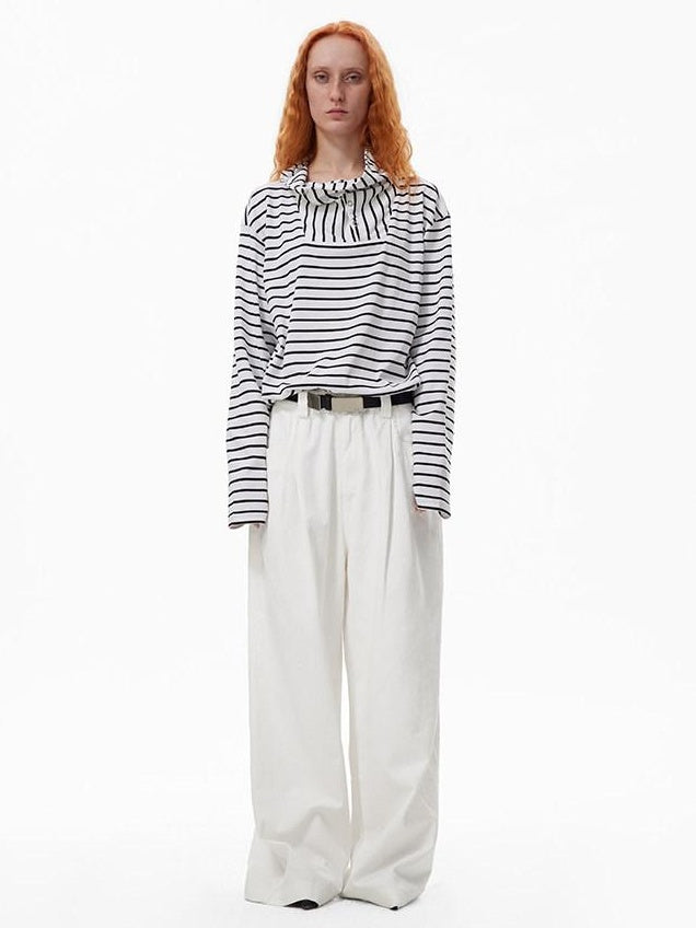 RUN TO THE FUTURE Breathable Minimalist Natural Waist For Women Cotton Blend Wide-Leg Pants