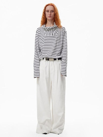 RUN TO THE FUTURE Breathable Minimalist Natural Waist For Women Cotton Blend Wide-Leg Pants