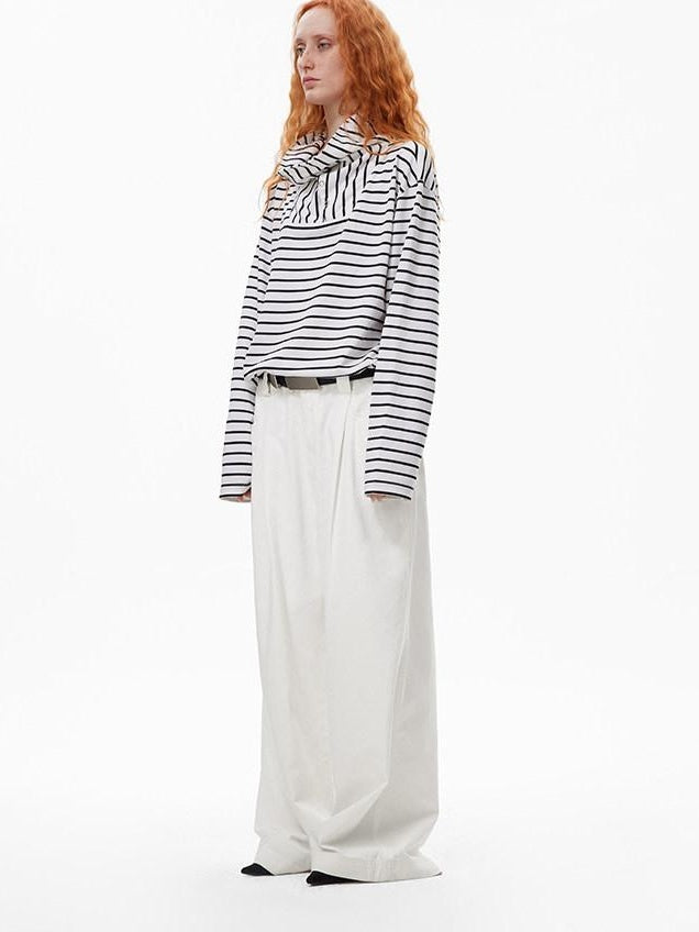 RUN TO THE FUTURE Breathable Minimalist Natural Waist For Women Cotton Blend Wide-Leg Pants