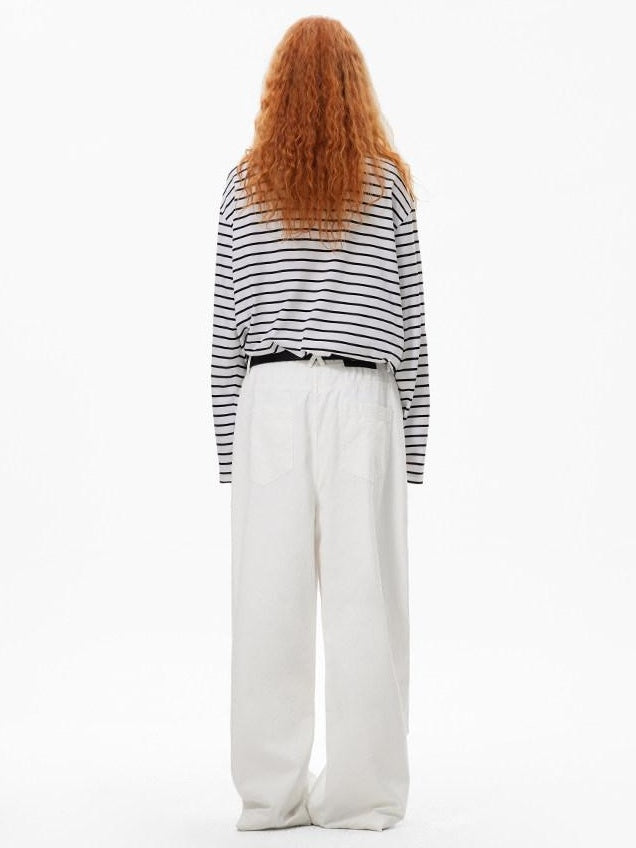 RUN TO THE FUTURE Breathable Minimalist Natural Waist For Women Cotton Blend Wide-Leg Pants