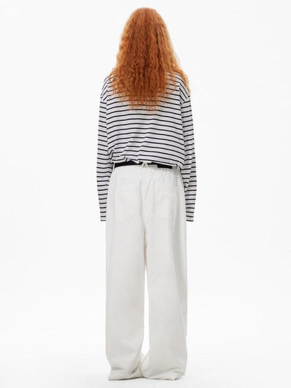 RUN TO THE FUTURE Breathable Minimalist Natural Waist For Women Cotton Blend Wide-Leg Pants