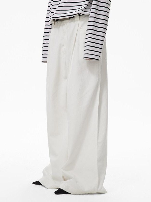 RUN TO THE FUTURE Breathable Minimalist Natural Waist For Women Cotton Blend Wide-Leg Pants
