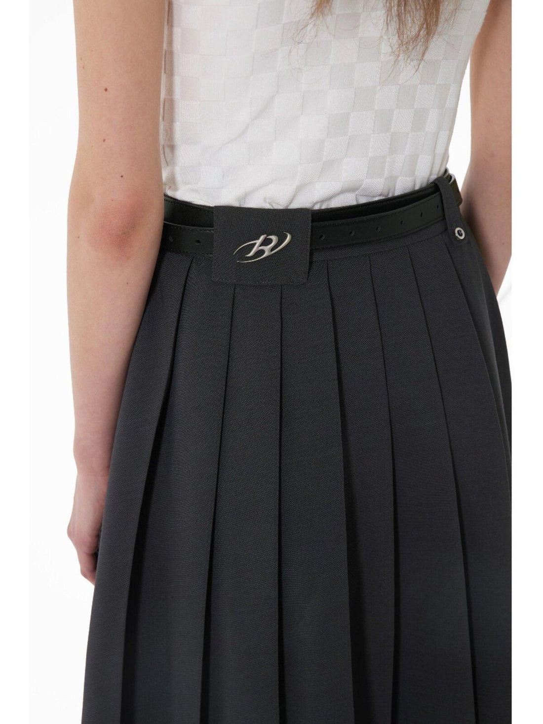 RUN TO THE FUTURE Breathable Pleated Korean Commuter A Line Mid Waist Women Gray Midi Skirts