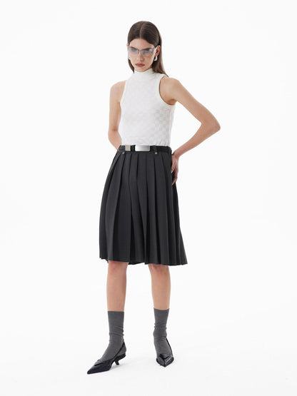 RUN TO THE FUTURE Breathable Pleated Korean Commuter A Line Mid Waist Women Gray Midi Skirts