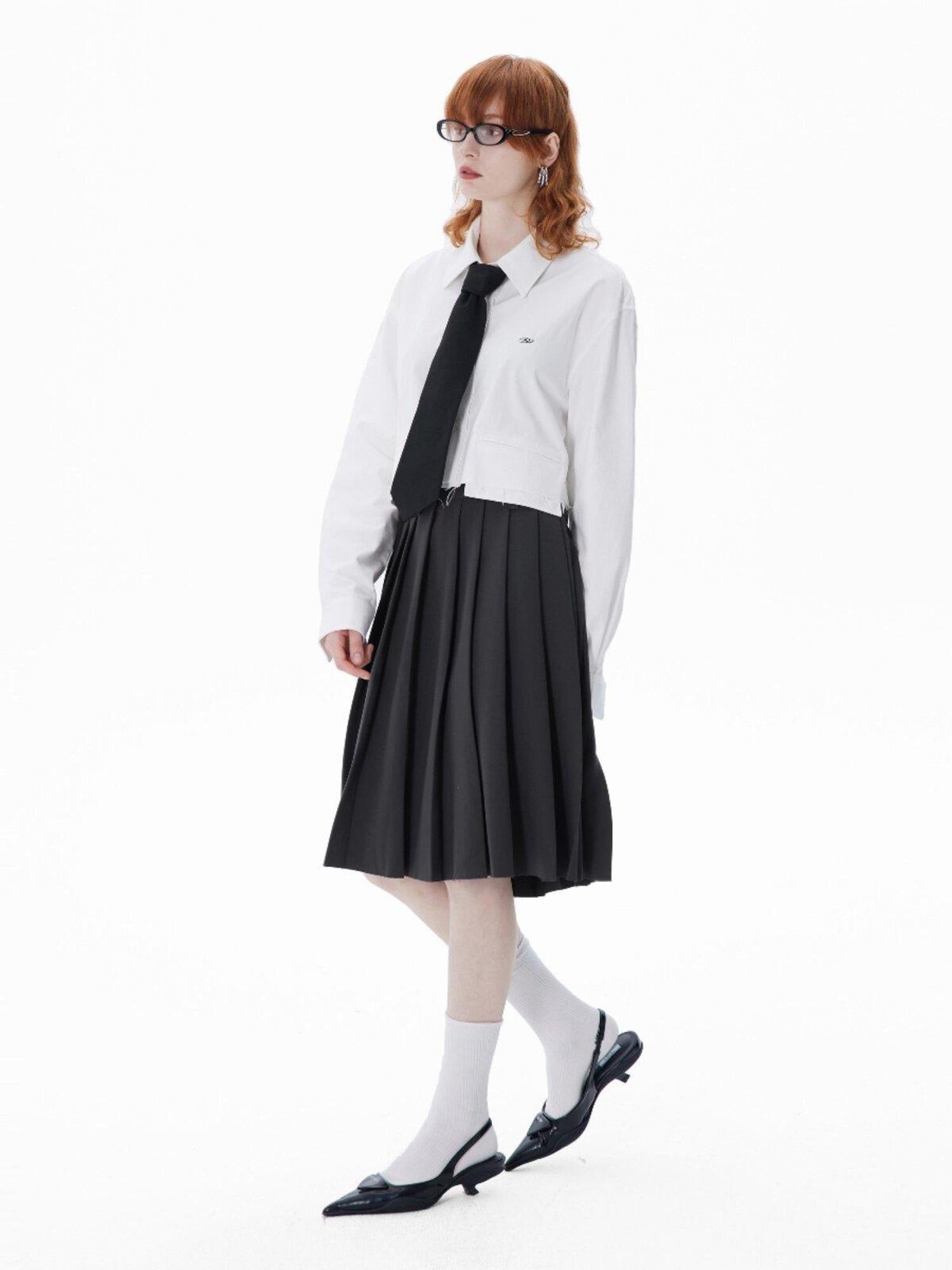 RUN TO THE FUTURE Breathable Pleated Korean Commuter A Line Mid Waist Women Gray Midi Skirts
