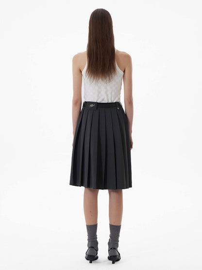 RUN TO THE FUTURE Breathable Pleated Korean Commuter A Line Mid Waist Women Gray Midi Skirts