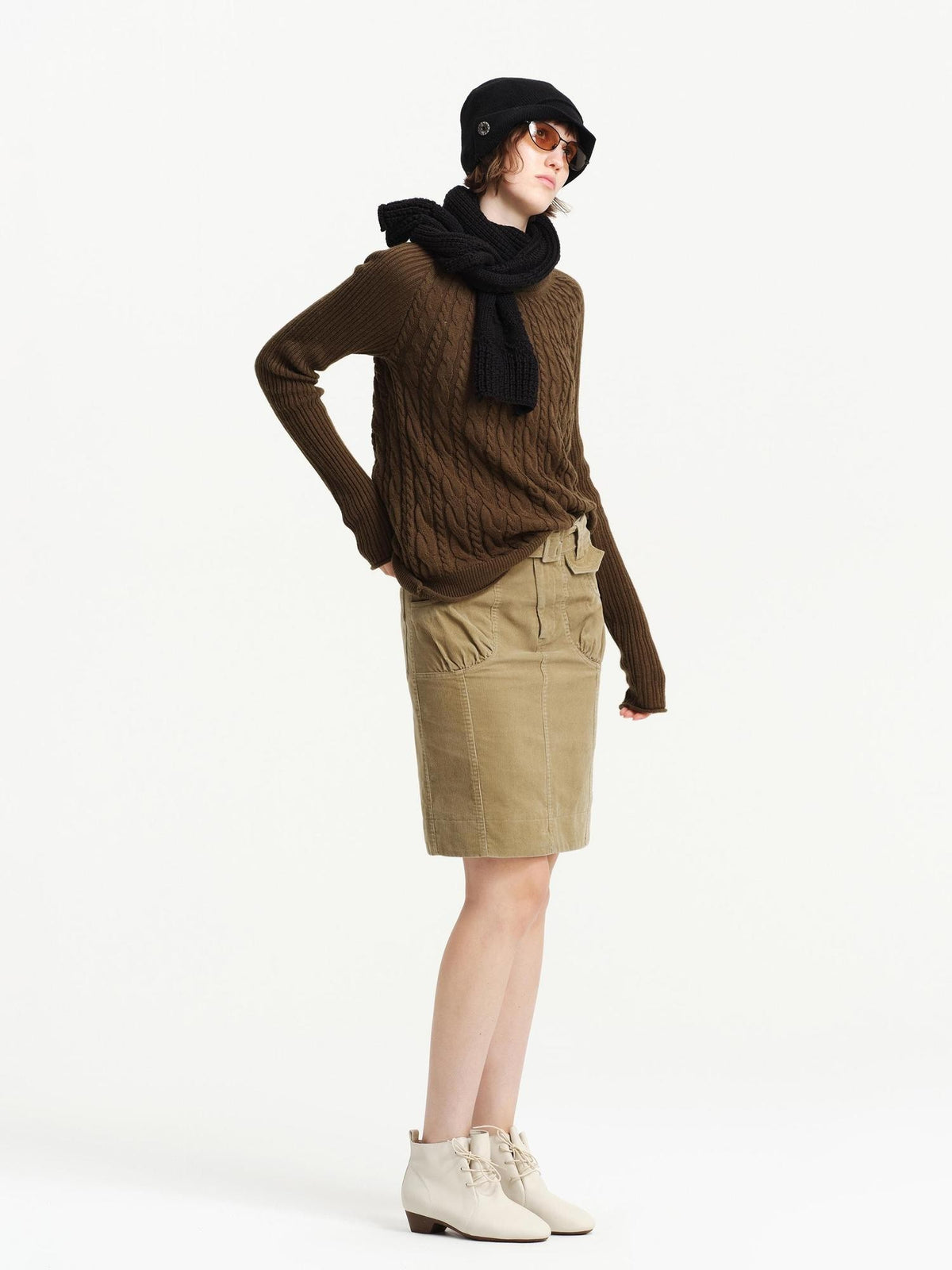 RUN TO THE FUTURE Cable Knit Rolled Edge Relaxed Fit Women&