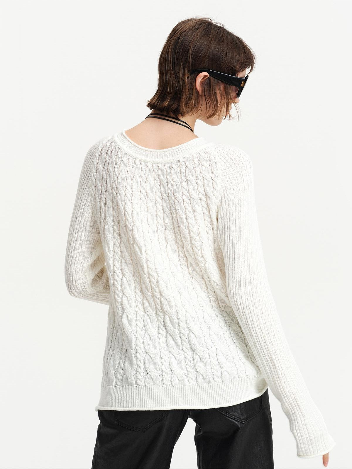 RUN TO THE FUTURE Cable Knit Rolled Edge Relaxed Fit Women&