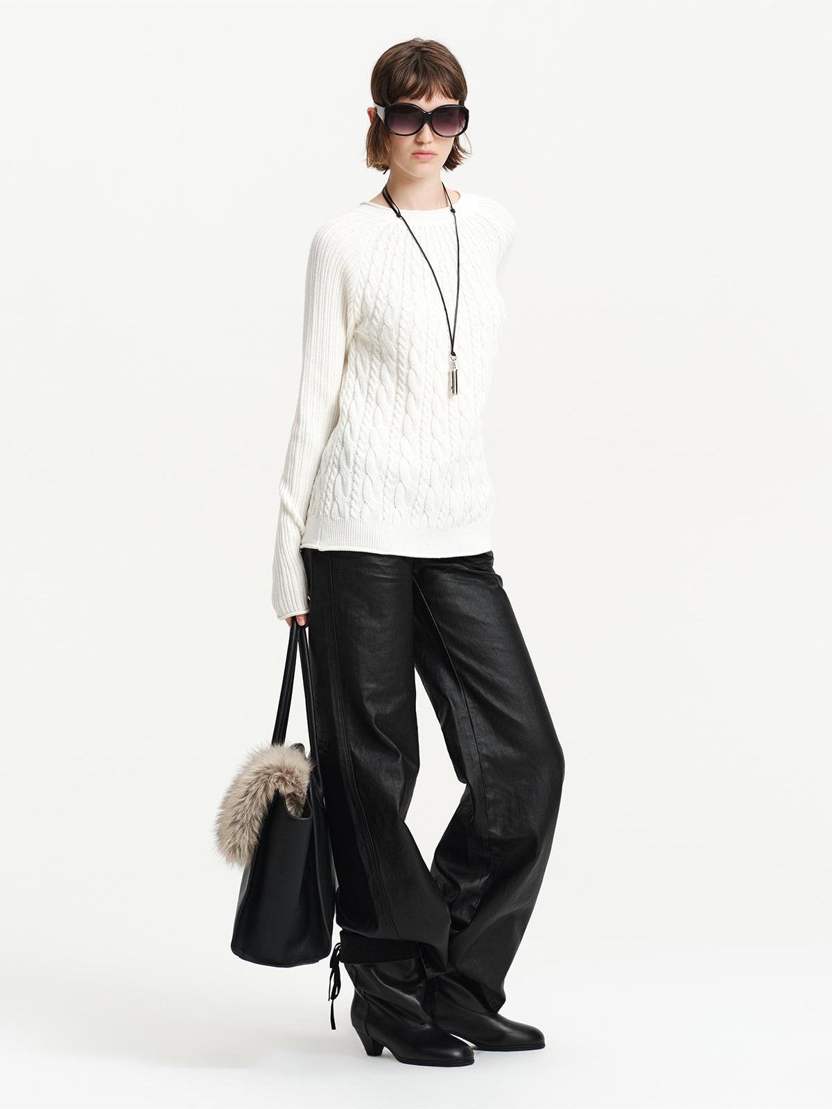 RUN TO THE FUTURE Cable Knit Rolled Edge Relaxed Fit Women&