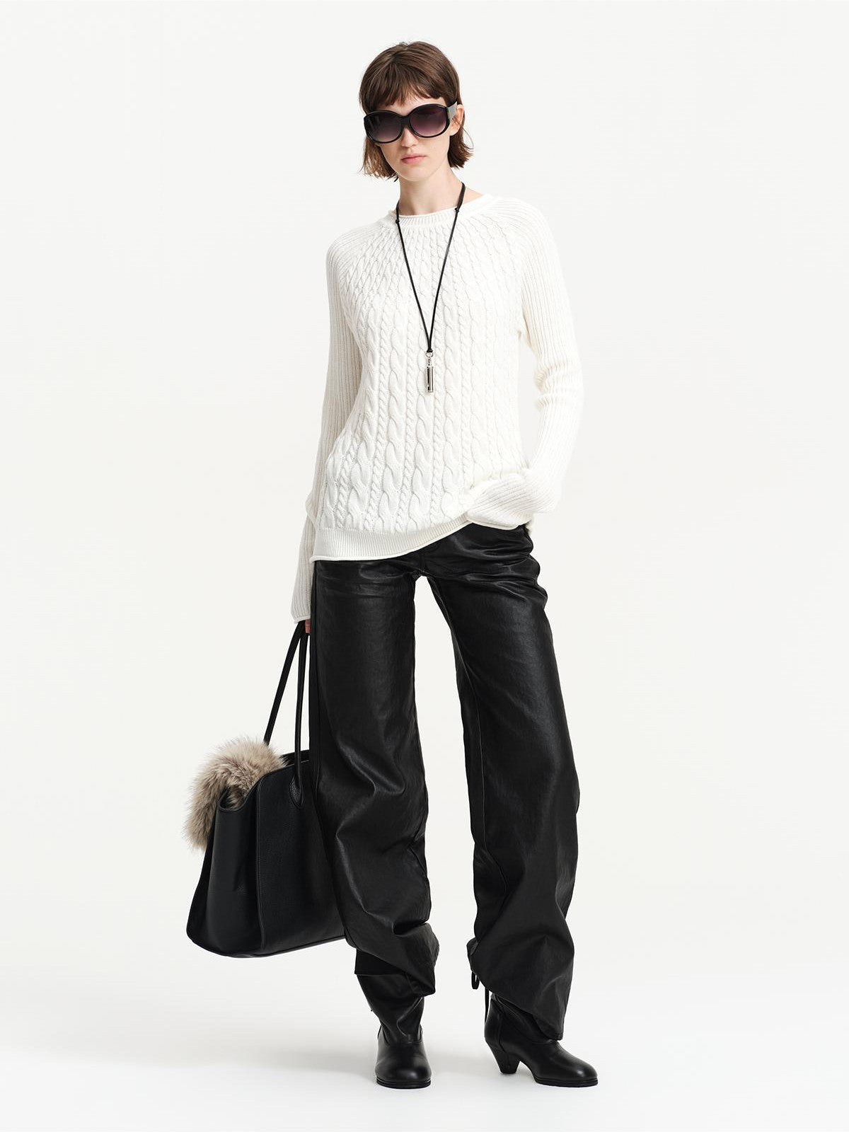 RUN TO THE FUTURE Cable Knit Rolled Edge Relaxed Fit Women&