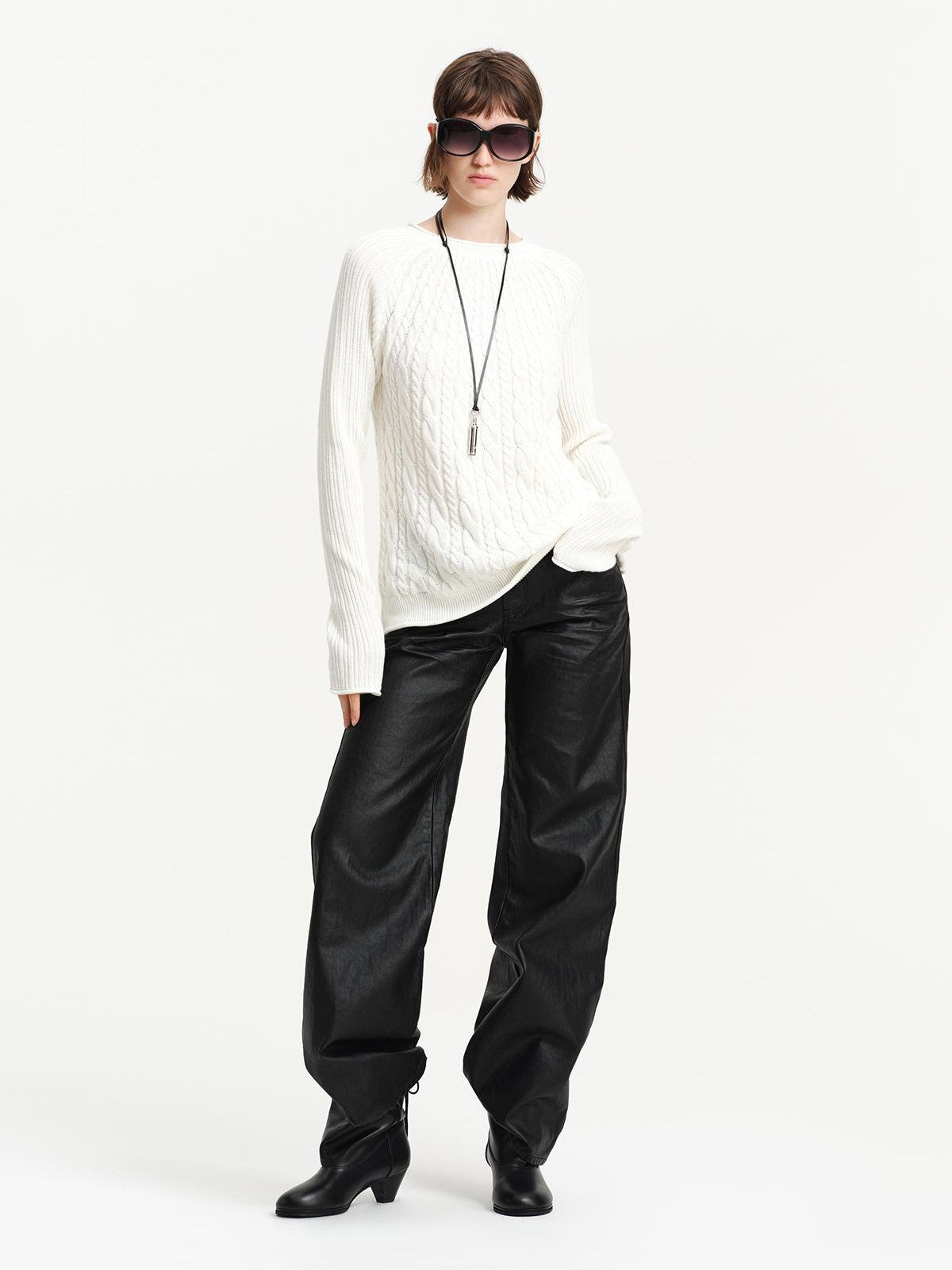 RUN TO THE FUTURE Cable Knit Rolled Edge Relaxed Fit Women&