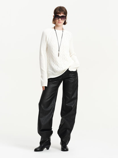 RUN TO THE FUTURE Cable Knit Rolled Edge Relaxed Fit Women&
