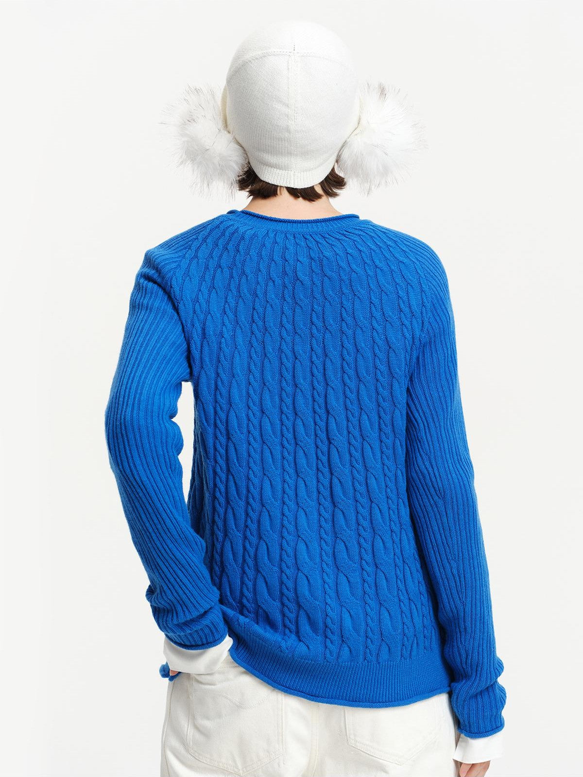 RUN TO THE FUTURE Cable Knit Rolled Edge Relaxed Fit Women&