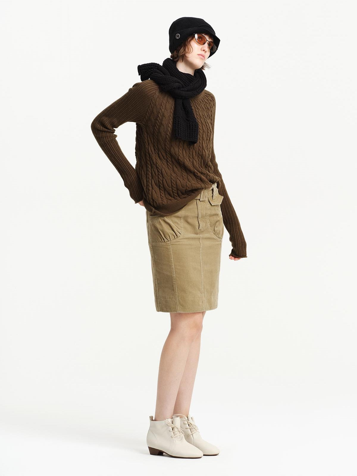 RUN TO THE FUTURE Cable Knit Rolled Edge Relaxed Fit Women&