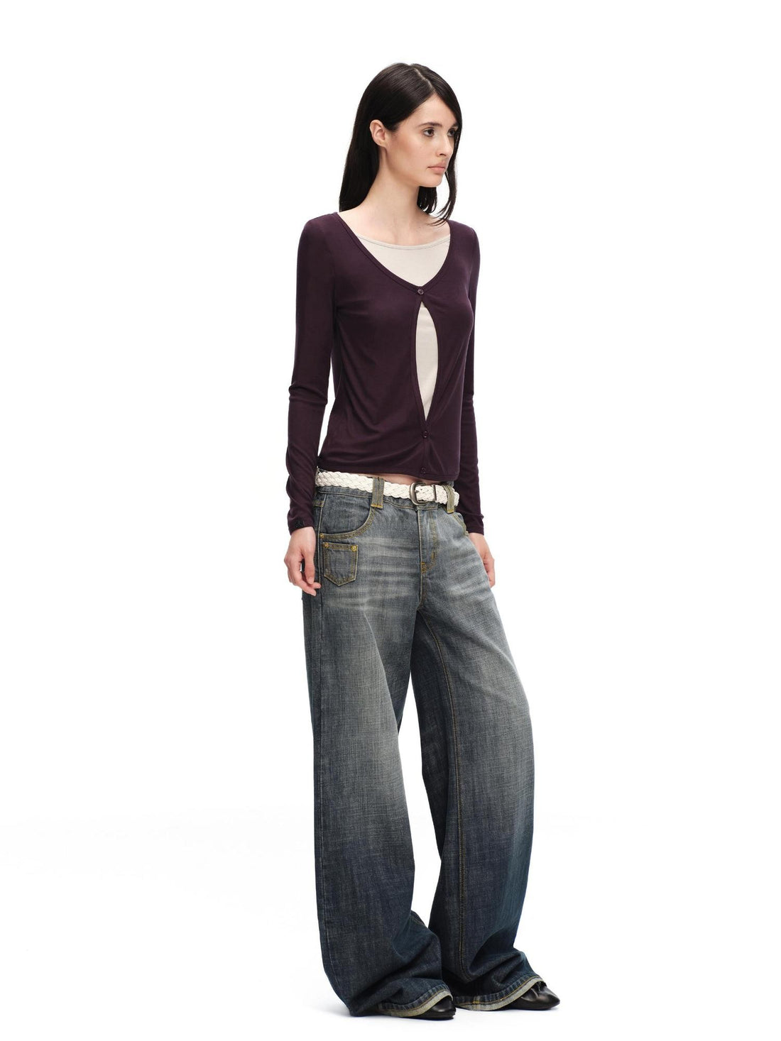 RUN TO THE FUTURE Casual Layered Look V-neck Lyocell Women&