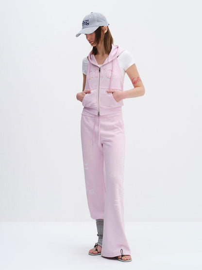 RUN TO THE FUTURE Cherry Blossom Pink Alphabet Print Midrise Micro Flare Women&
