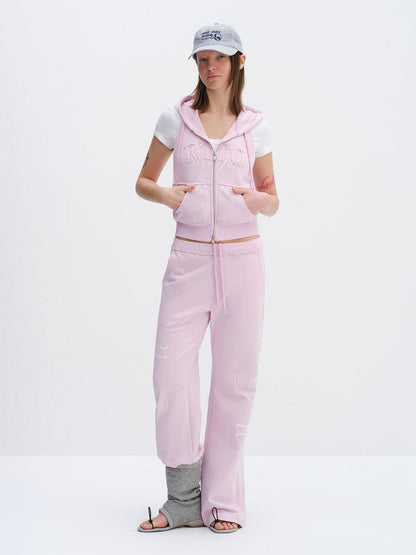RUN TO THE FUTURE Cherry Blossom Pink Alphabet Print Midrise Micro Flare Women&