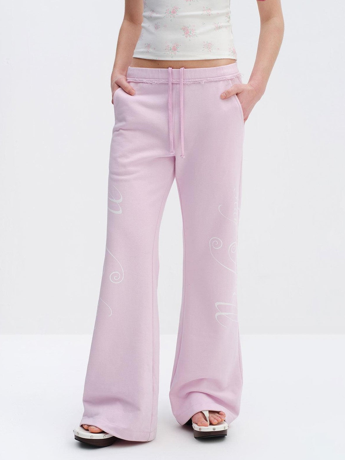 RUN TO THE FUTURE Cherry Blossom Pink Alphabet Print Midrise Micro Flare Women&