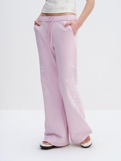 RUN TO THE FUTURE Cherry Blossom Pink Alphabet Print Midrise Micro Flare Women&