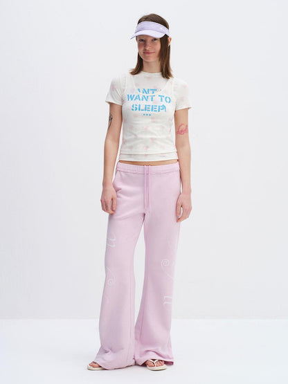 RUN TO THE FUTURE Cherry Blossom Pink Alphabet Print Midrise Micro Flare Women&