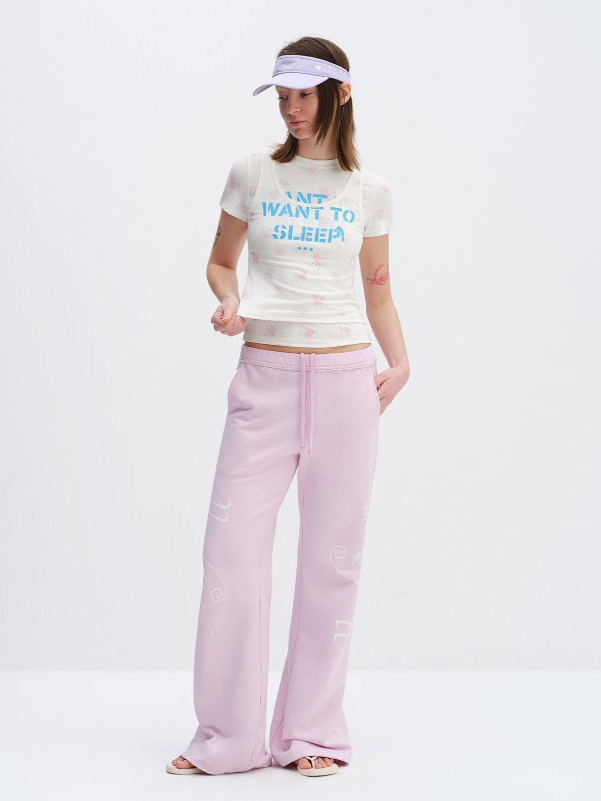 RUN TO THE FUTURE Cherry Blossom Pink Alphabet Print Midrise Micro Flare Women&