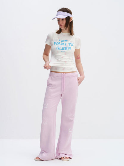 RUN TO THE FUTURE Cherry Blossom Pink Alphabet Print Midrise Micro Flare Women&