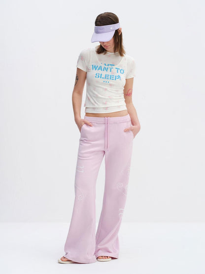 RUN TO THE FUTURE Cherry Blossom Pink Alphabet Print Midrise Micro Flare Women&