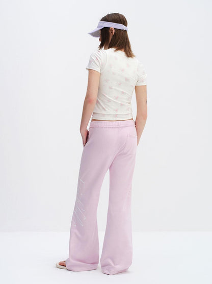 RUN TO THE FUTURE Cherry Blossom Pink Alphabet Print Midrise Micro Flare Women&