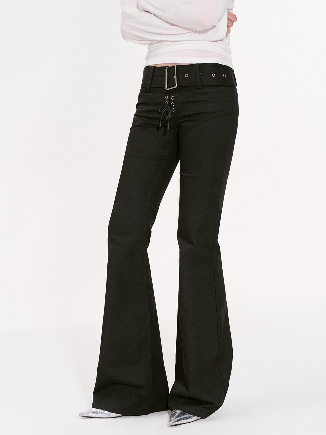 RUN TO THE FUTURE Classic Black Slim Fit Low Waist Belt Pockets Women&