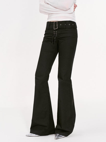 RUN TO THE FUTURE Classic Black Slim Fit Low Waist Belt Pockets Women&