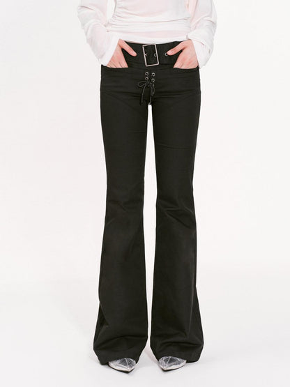 RUN TO THE FUTURE Classic Black Slim Fit Low Waist Belt Pockets Women&