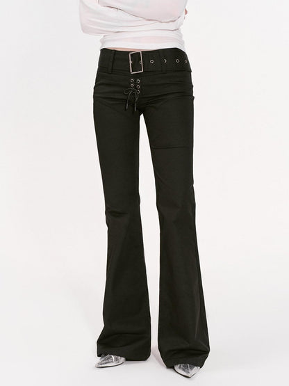 RUN TO THE FUTURE Classic Black Slim Fit Low Waist Belt Pockets Women&