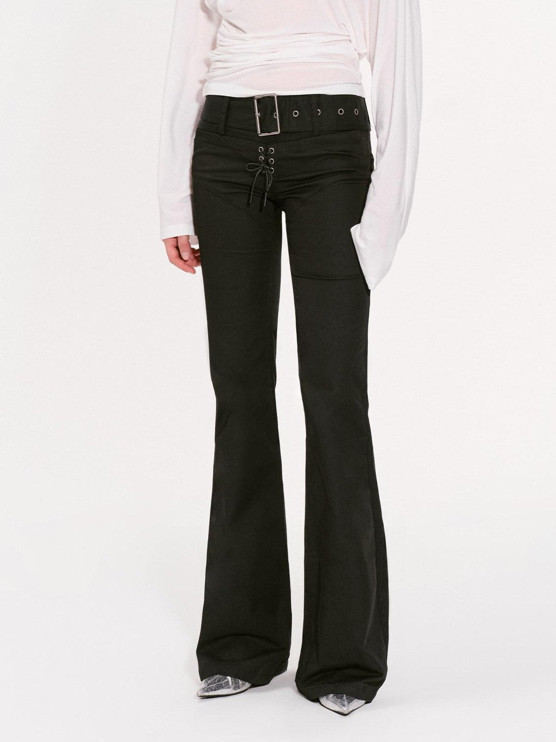 RUN TO THE FUTURE Classic Black Slim Fit Low Waist Belt Pockets Women&
