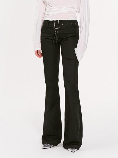 RUN TO THE FUTURE Classic Black Slim Fit Low Waist Belt Pockets Women&