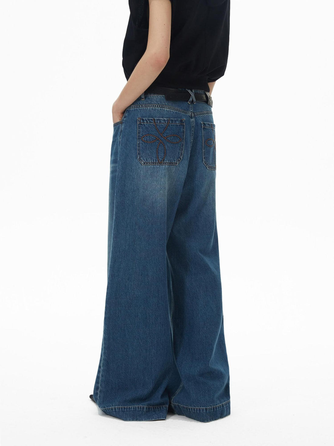 RUN TO THE FUTURE Coated Denim Multi Pocket Vintage Natural Waist Unisex Wide-Leg Jeans