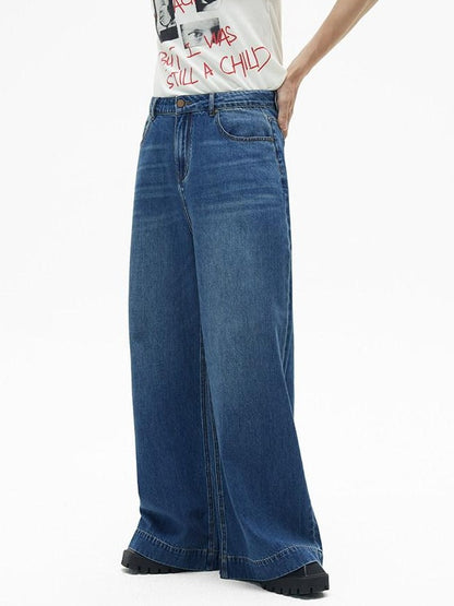 RUN TO THE FUTURE Coated Denim Multi Pocket Vintage Natural Waist Unisex Wide-Leg Jeans