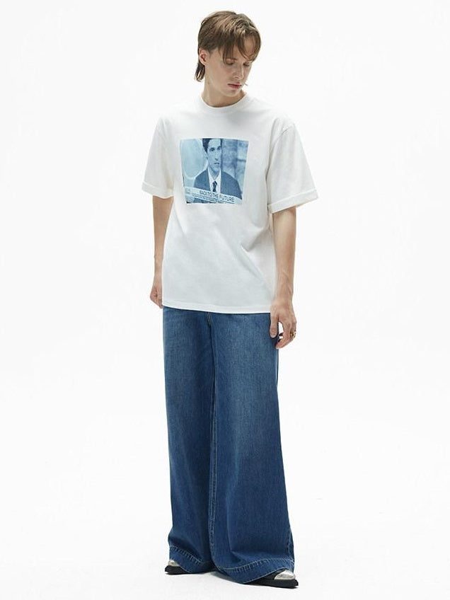 RUN TO THE FUTURE Coated Denim Multi Pocket Vintage Natural Waist Unisex Wide-Leg Jeans