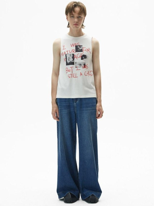 RUN TO THE FUTURE Coated Denim Multi Pocket Vintage Natural Waist Unisex Wide-Leg Jeans
