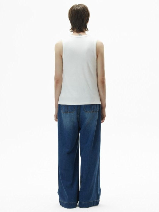 RUN TO THE FUTURE Coated Denim Multi Pocket Vintage Natural Waist Unisex Wide-Leg Jeans