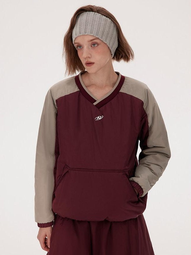 RUN TO THE FUTURE Colorblock Crewneck Loose Fit Pullover 100 Percent Nylon Long Sleeve Sweatshirts